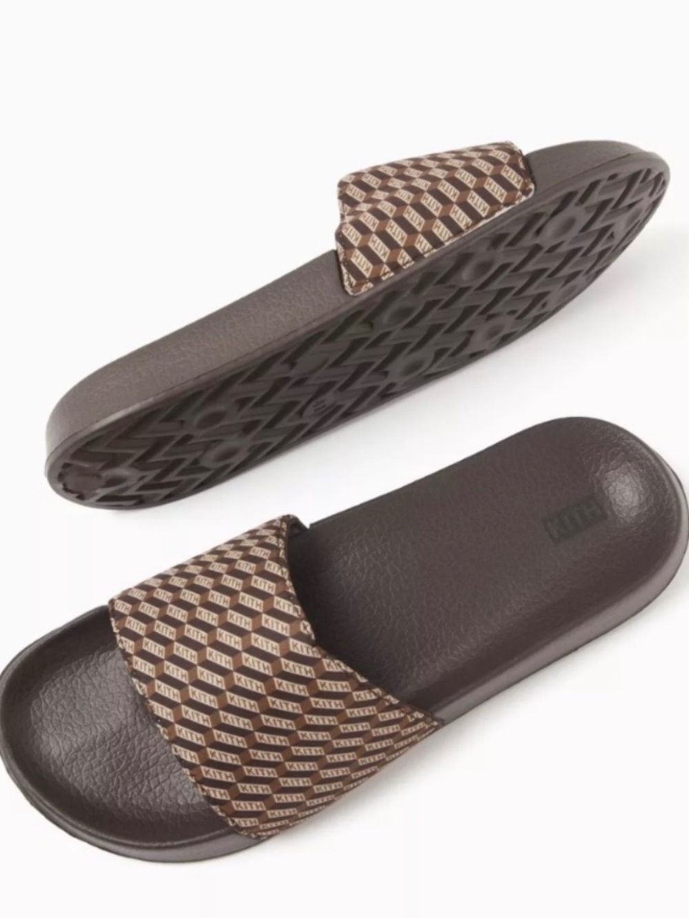 Kith Slides, Brown, Geometric Pattern